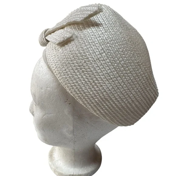 1940s/50s Union Label White Ribbon Straw‎ Hat